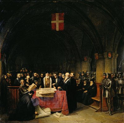 Het kapittel van de Orde van Sint-Jan van Jeruzalem gehouden in Rhodos in 1524, 1839 door Claude Jacquand